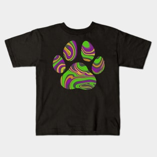 Green and Purple Witch's Brew Halloween Cat Paw Liquid Marble Design Kids T-Shirt